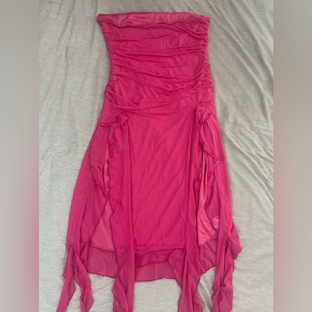 2XL SHEIN curve strapless pink ruffle dress